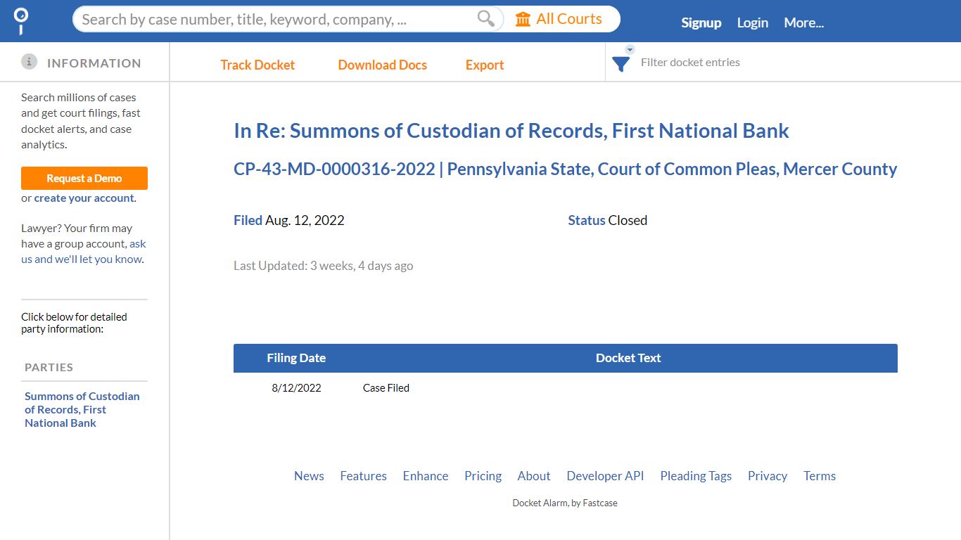 In Re: Summons of Custodian of Records, First National Bank, CP-43-MD ...